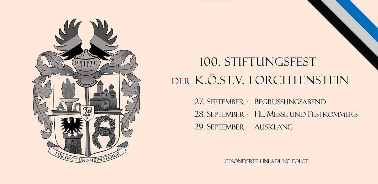 Einladung zum 100.Stiftungsfest der Forchtenstein mit Band und Wappen