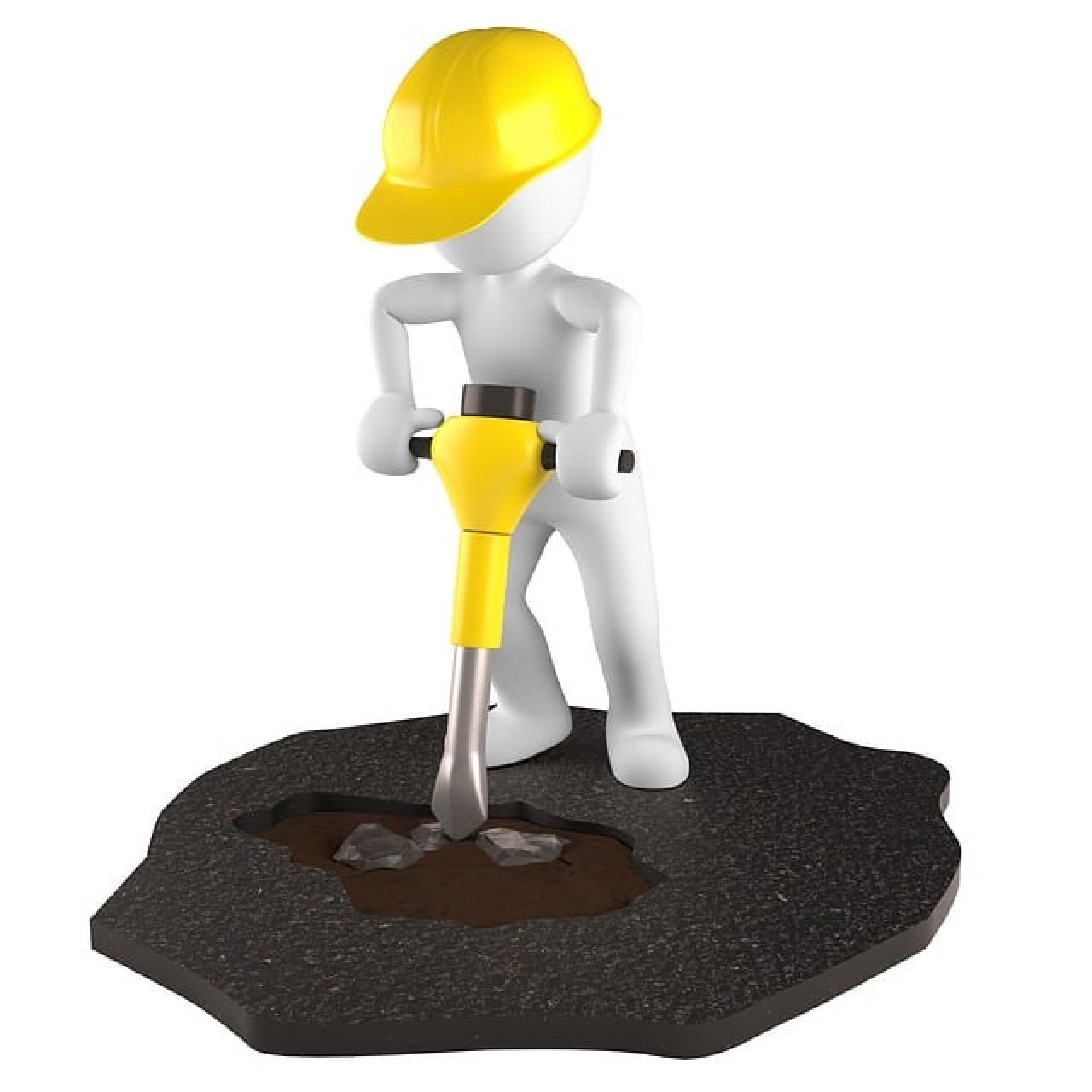 Symbolbild Männchen mit Helm und Presslufthammer beim Aufstellem